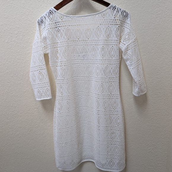 Express Womens White Lined Bodycon Dress Open Lace 3/4 Sleeve. Size Small - Picture 3 of 4